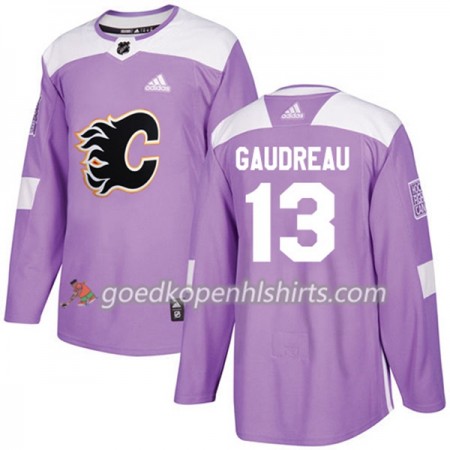 Calgary Flames Johnny Gaudreau 13 Adidas 2017-2018 Purper Fights Cancer Practice Authentic Shirt - Mannen